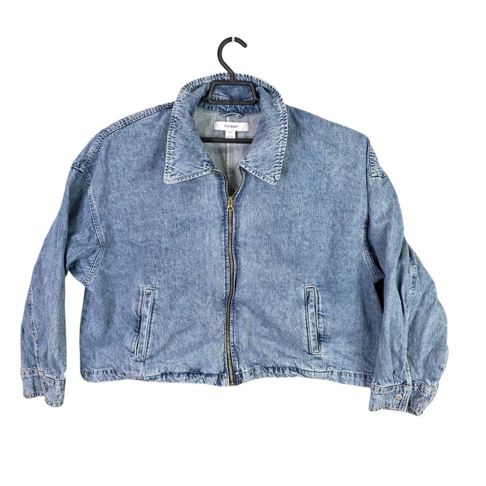 Womens Old Navy Blue Denim Full Zip Jacket 100% Cotton Collared Size XXL